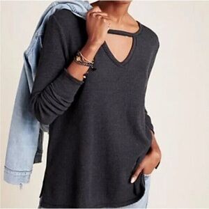 Anthropologie T.la Nadia Thermal Waffle Knit Gray Long Sleeve Top Size Small